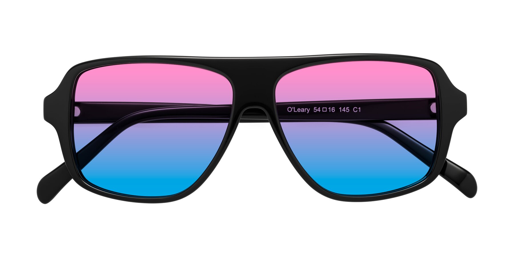 Folded Front of O'Leary in Black with Pink / Blue Gradient Lenses