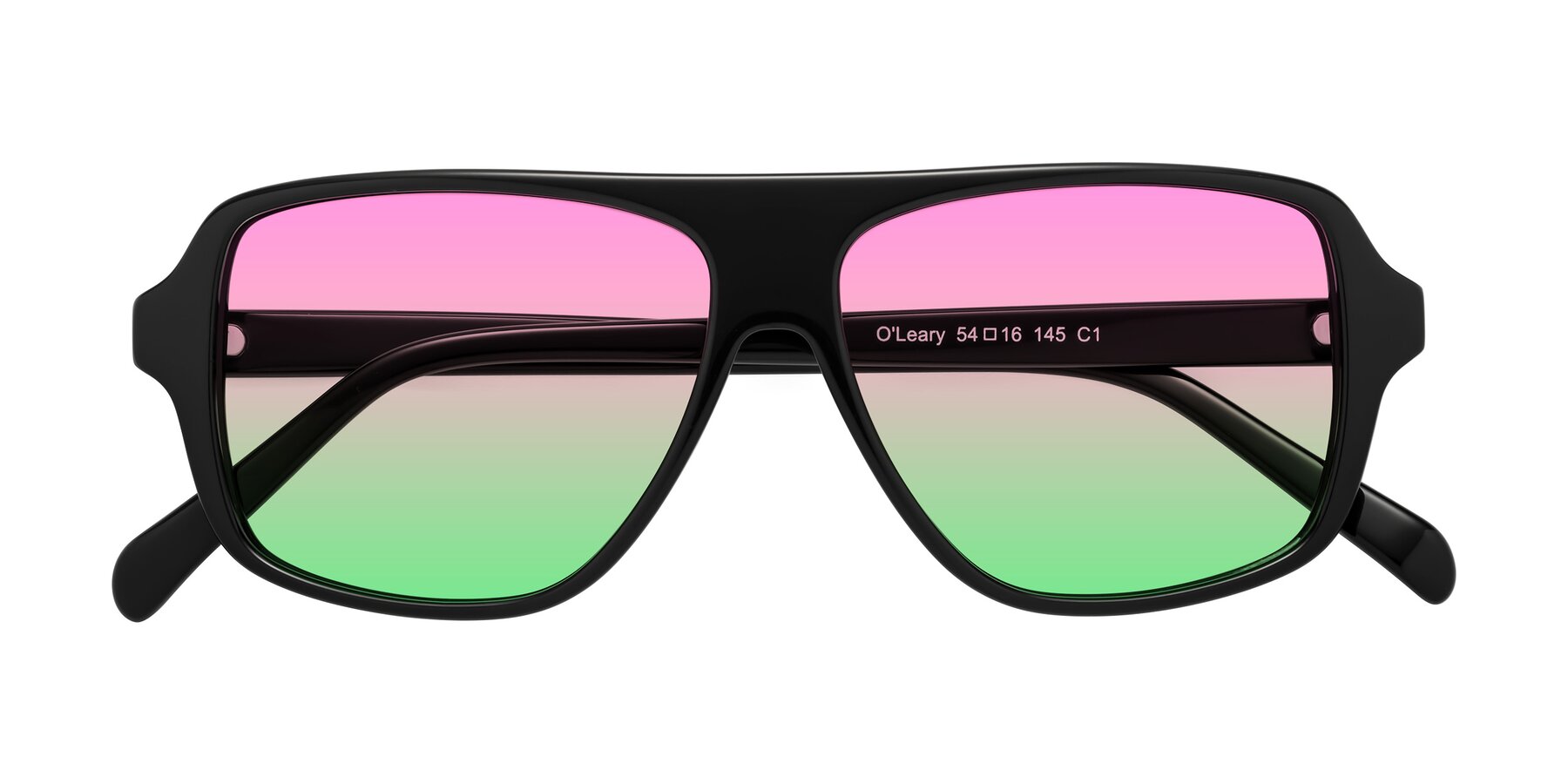 Folded Front of O'Leary in Black with Pink / Green Gradient Lenses