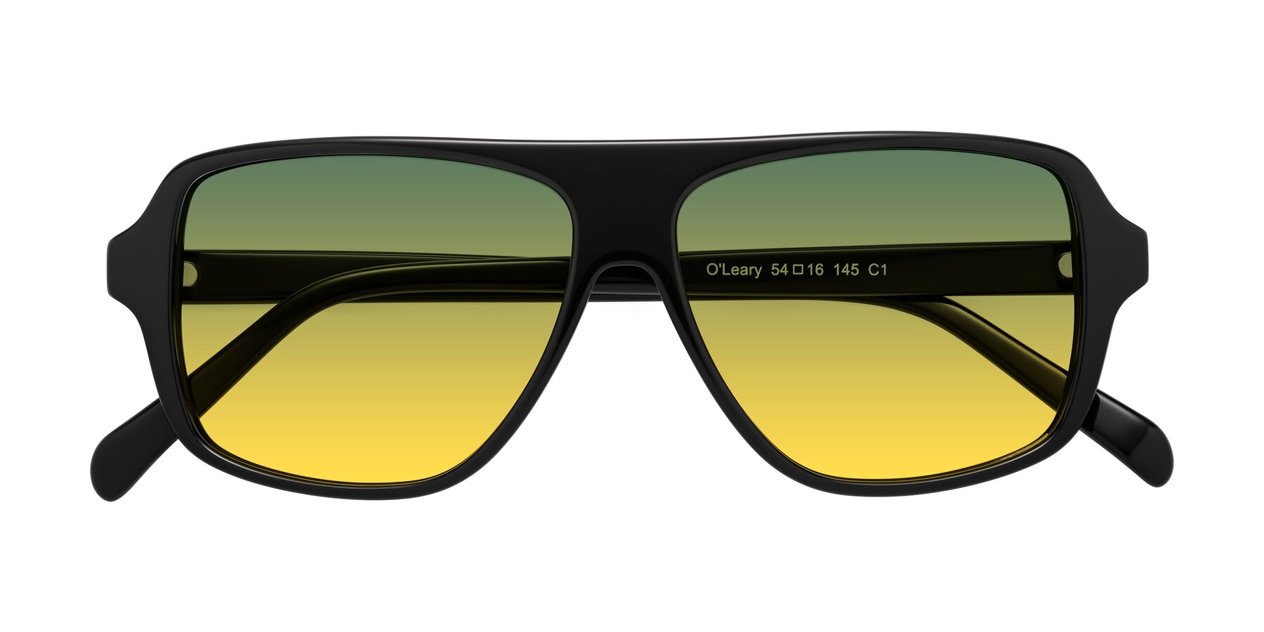 Folded Front of O'Leary in Black with Green / Yellow Gradient Lenses