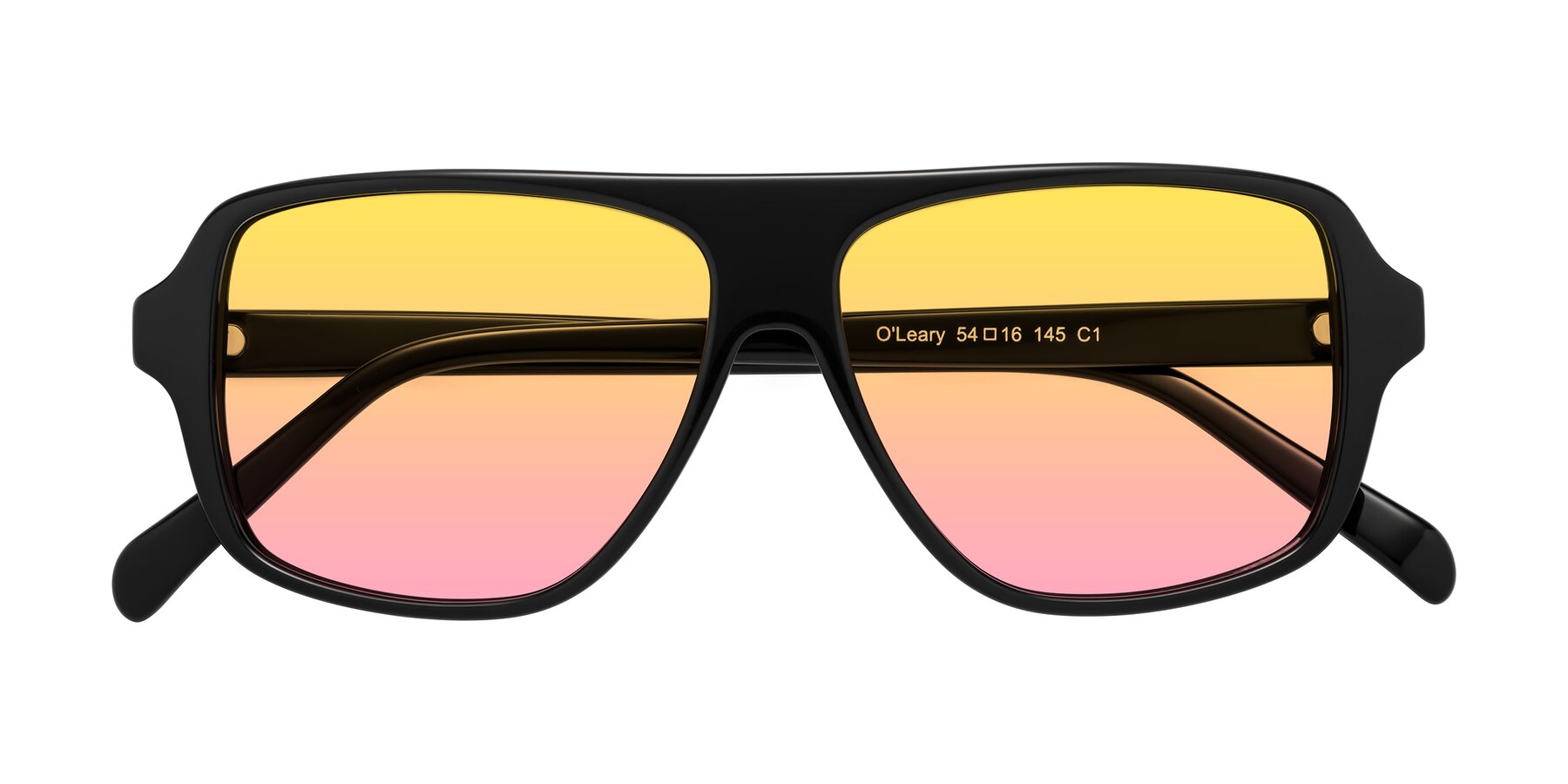 Folded Front of O'Leary in Black with Yellow / Pink Gradient Lenses