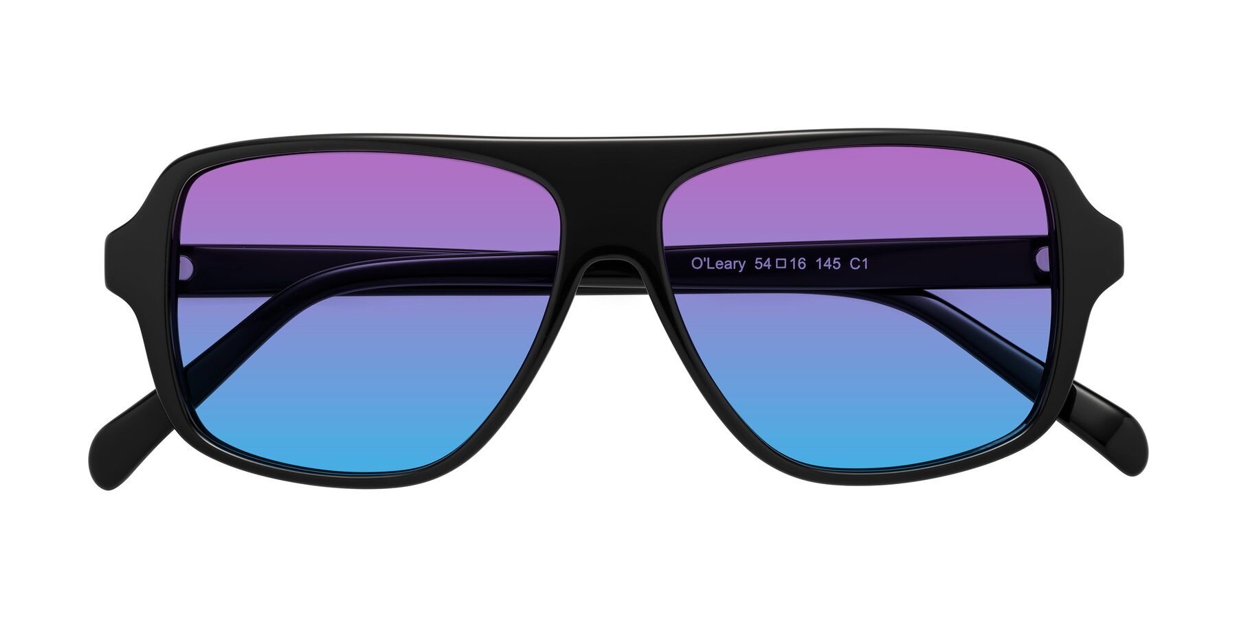 Folded Front of O'Leary in Black with Purple / Blue Gradient Lenses