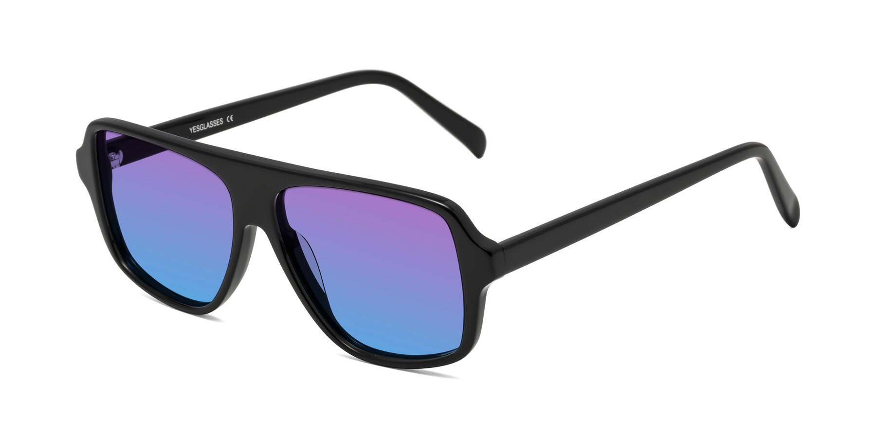 Angle of O'Leary in Black with Purple / Blue Gradient Lenses