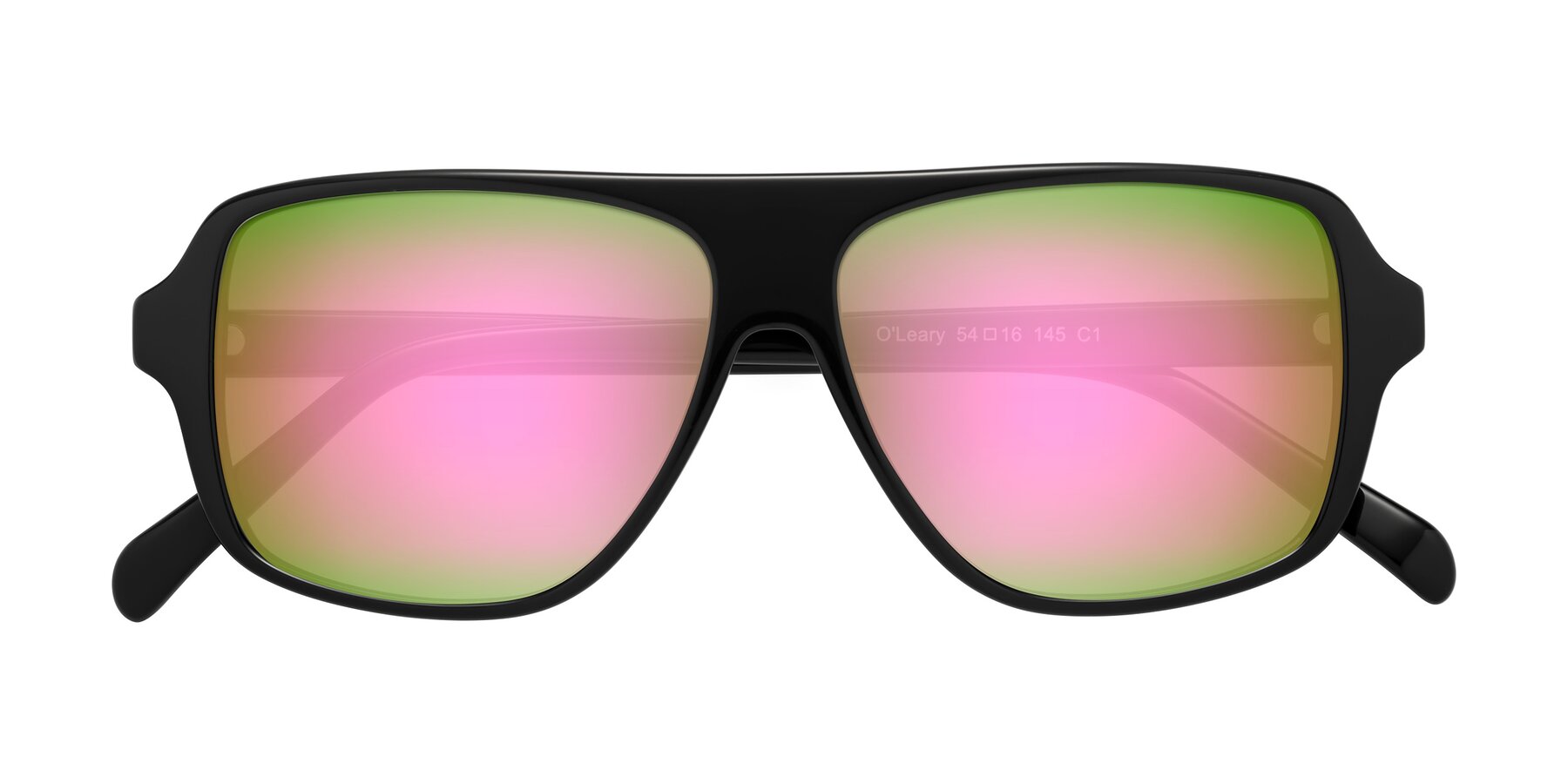 Folded Front of O'Leary in Black with Pink Mirrored Lenses