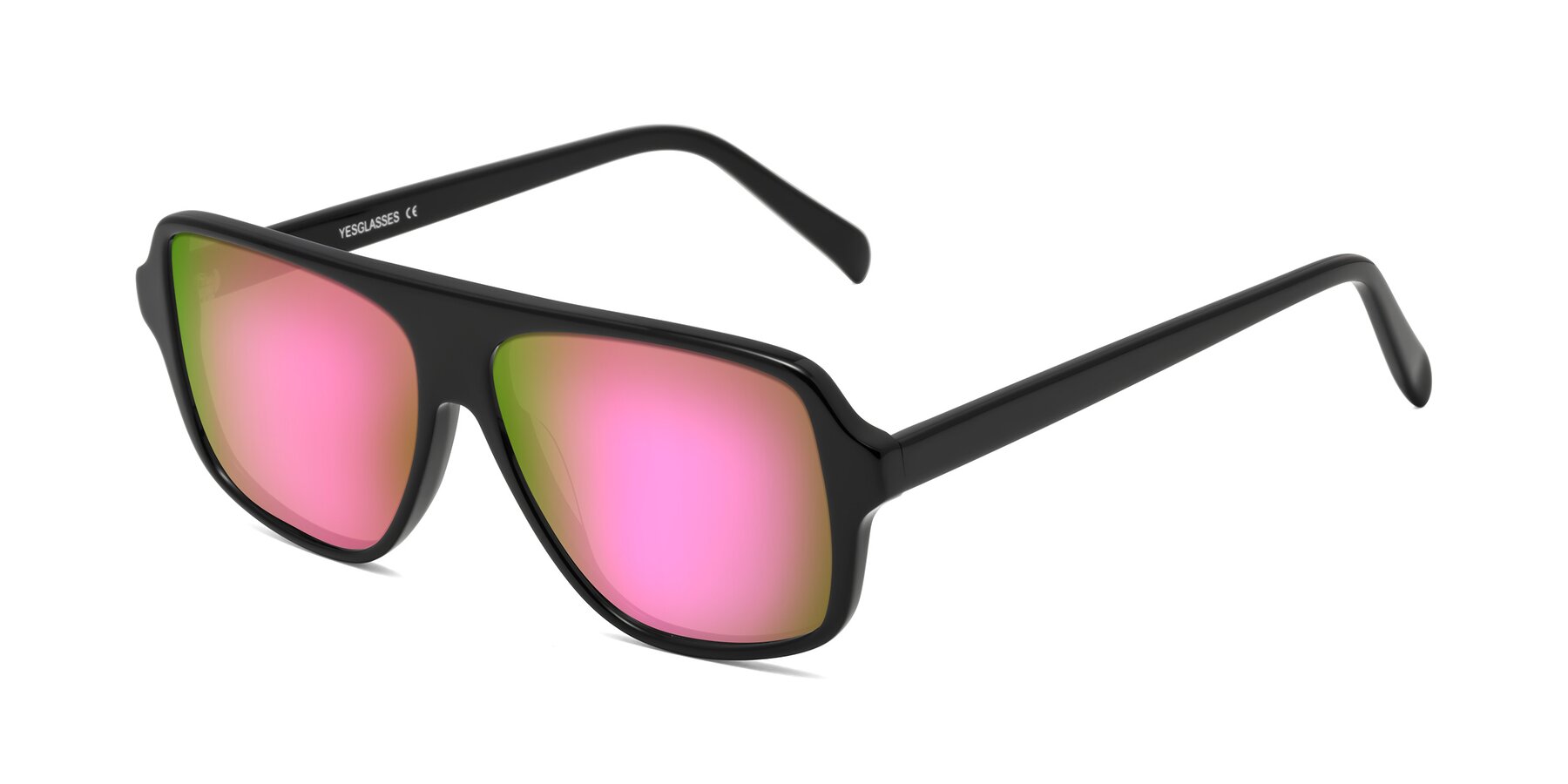Angle of O'Leary in Black with Pink Mirrored Lenses