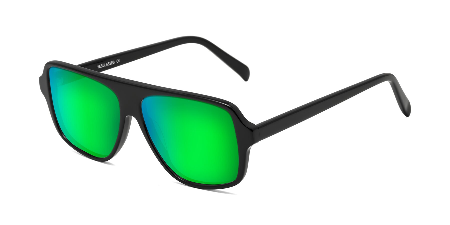 Angle of O'Leary in Black with Green Mirrored Lenses