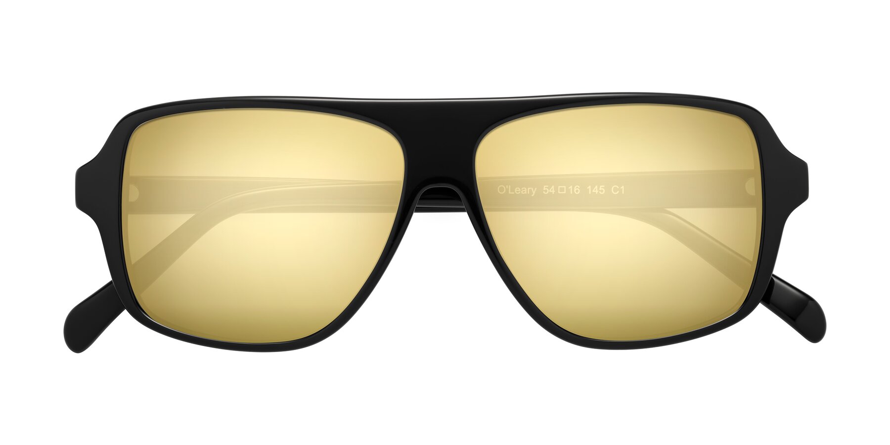 Folded Front of O'Leary in Black with Gold Mirrored Lenses