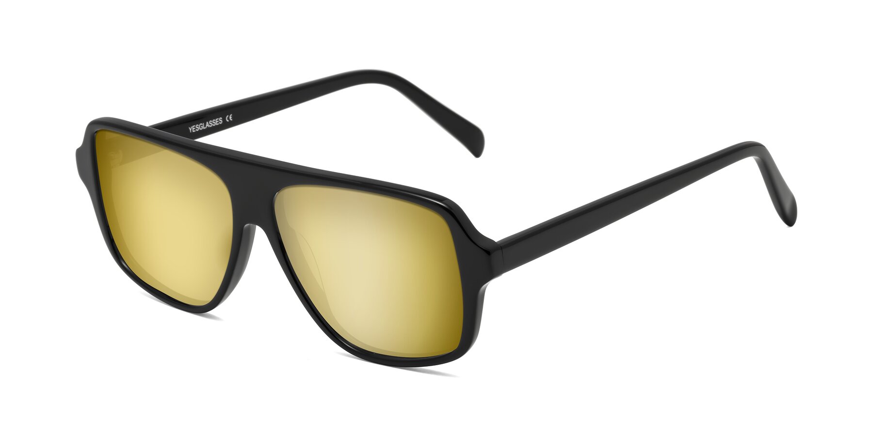 Angle of O'Leary in Black with Gold Mirrored Lenses