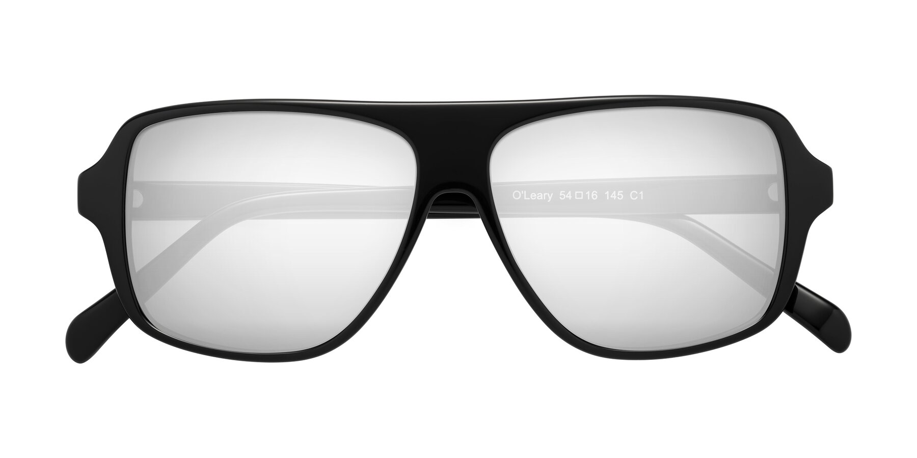 Folded Front of O'Leary in Black with Silver Mirrored Lenses