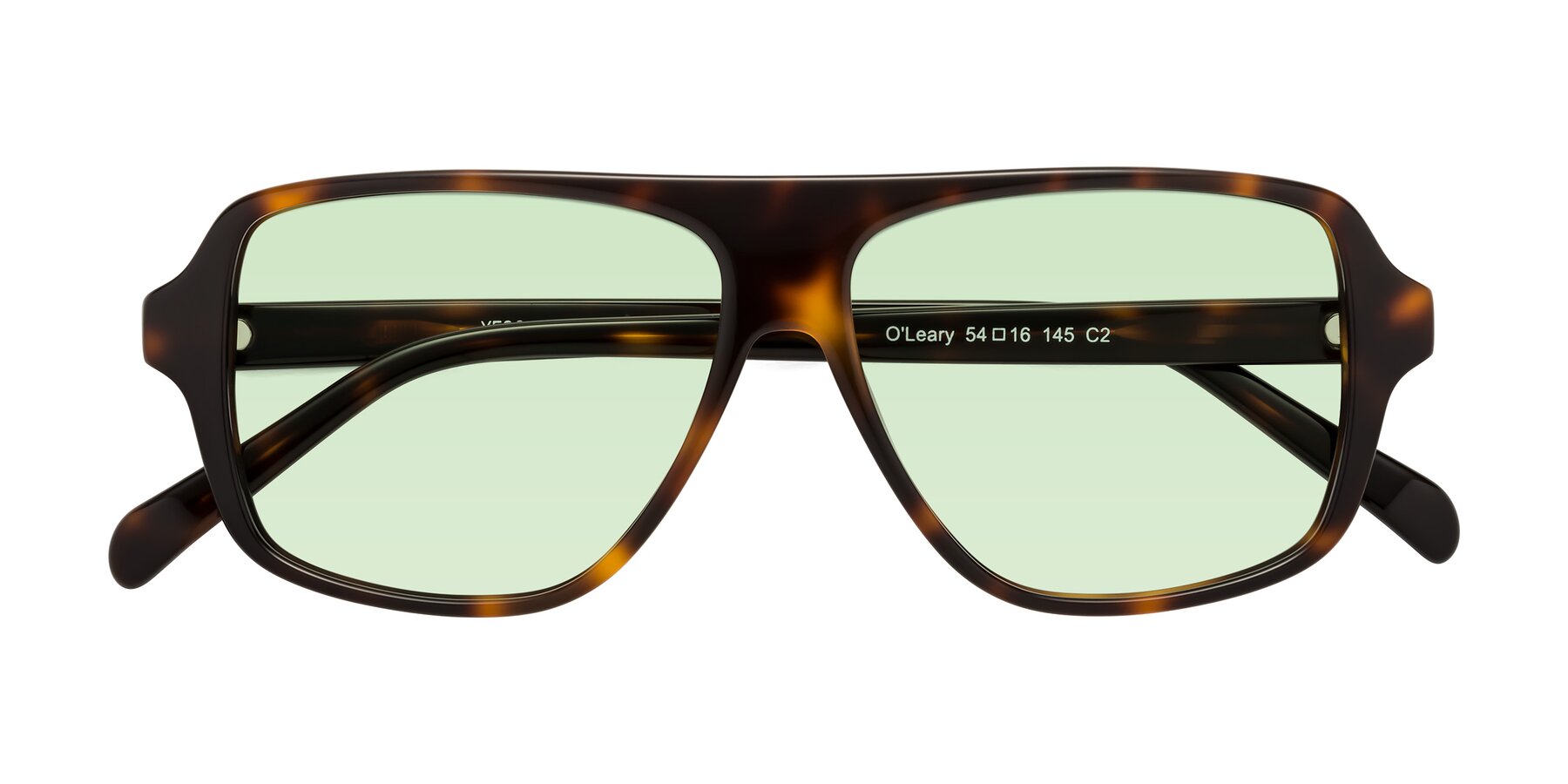 Folded Front of O'Leary in Tortoise with Light Green Tinted Lenses