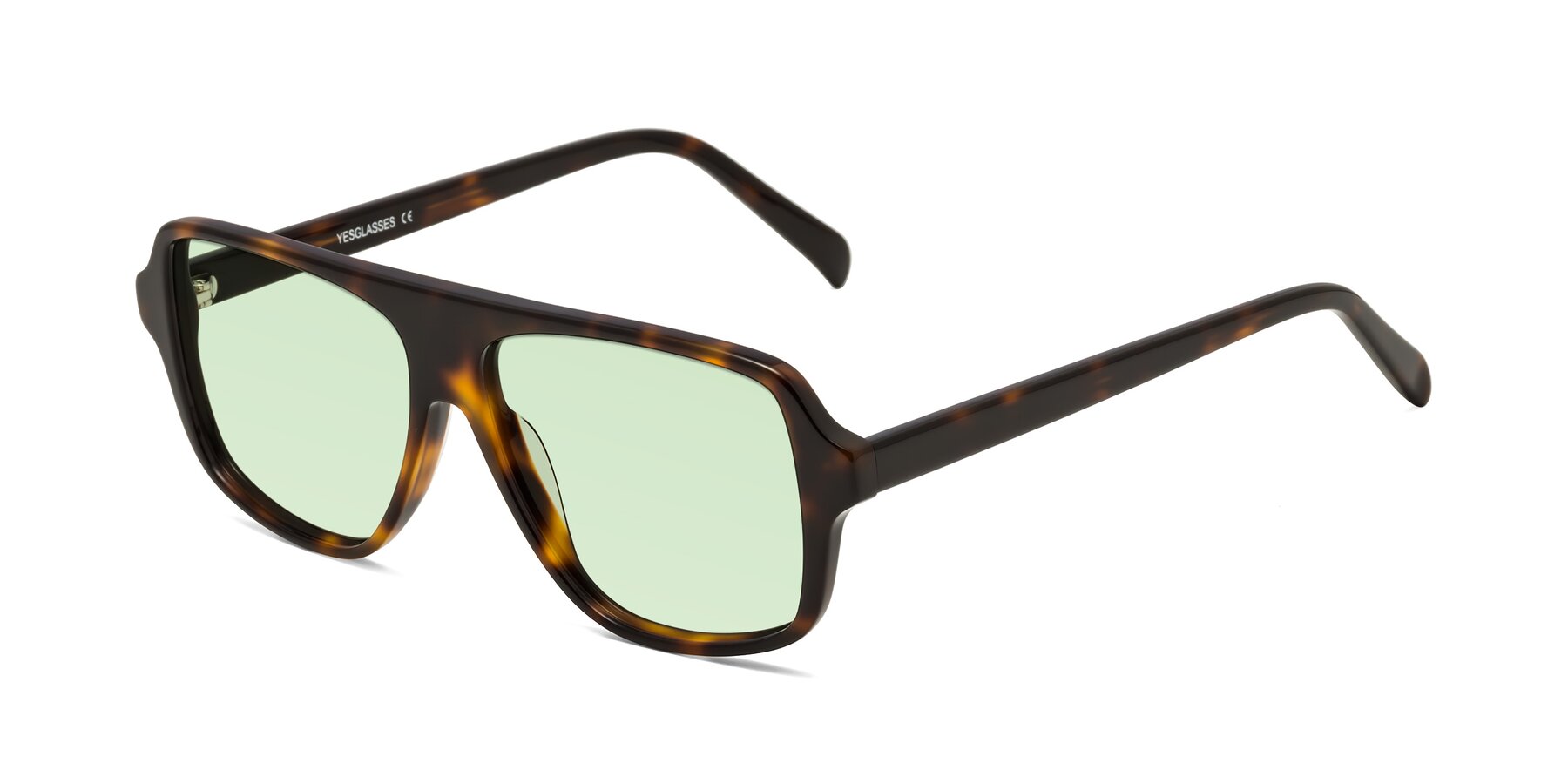 Angle of O'Leary in Tortoise with Light Green Tinted Lenses