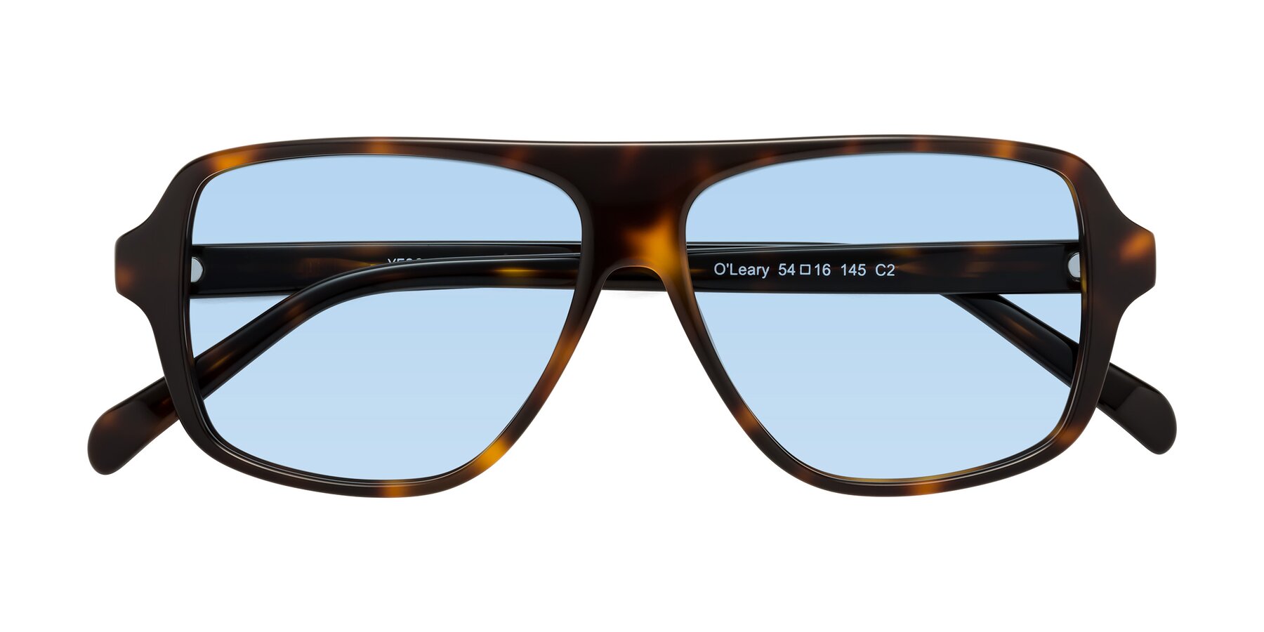 Folded Front of O'Leary in Tortoise with Light Blue Tinted Lenses