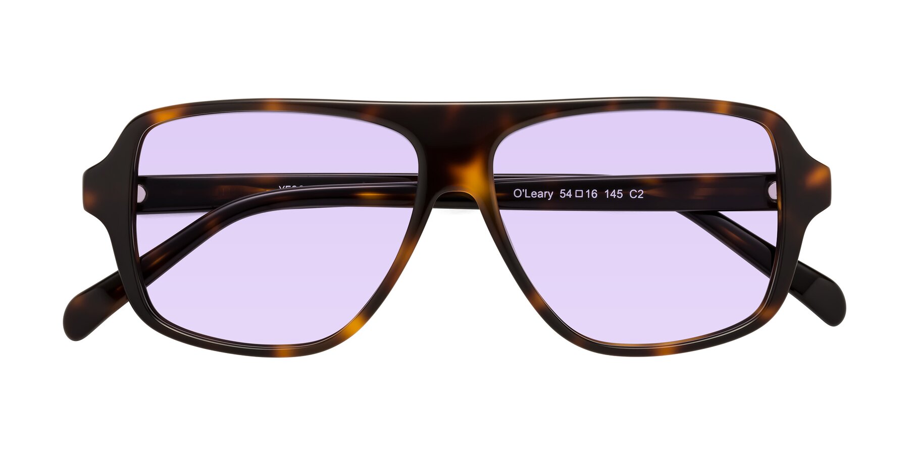 Folded Front of O'Leary in Tortoise with Light Purple Tinted Lenses