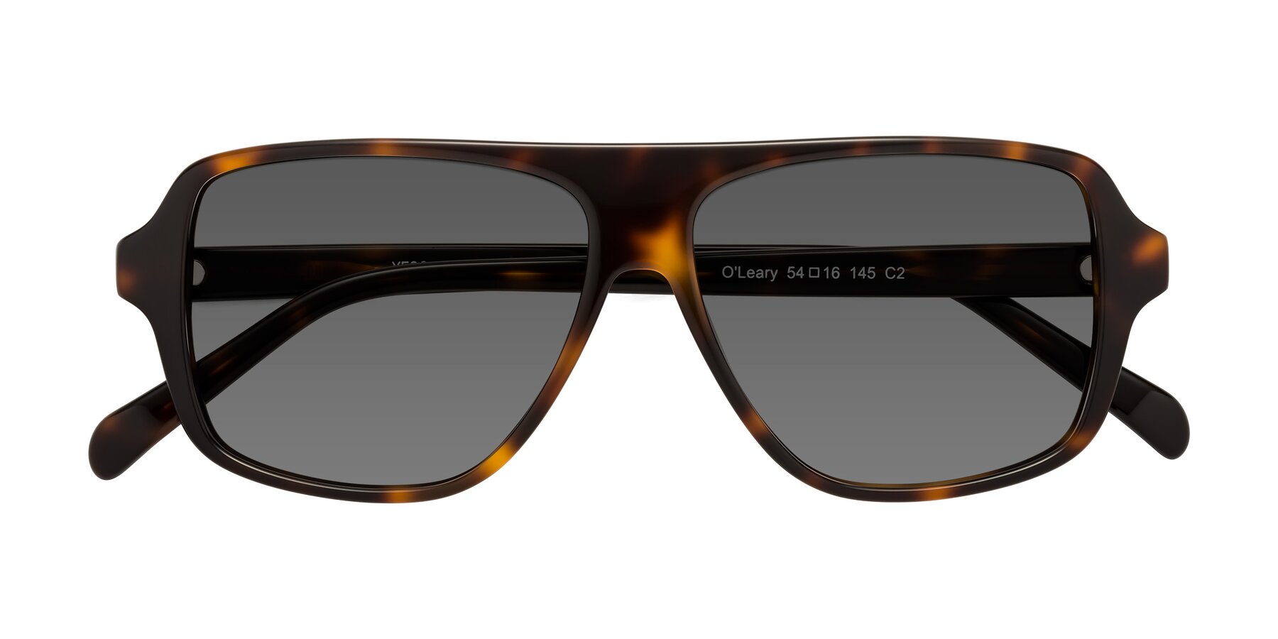 Folded Front of O'Leary in Tortoise with Medium Gray Tinted Lenses
