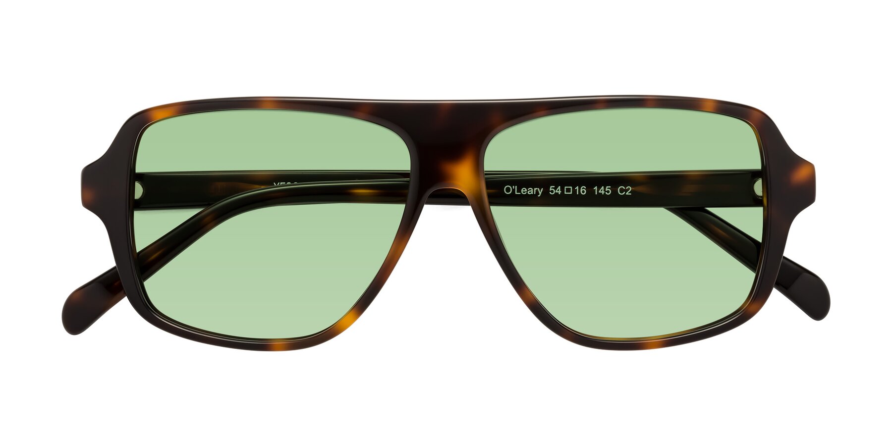 Folded Front of O'Leary in Tortoise with Medium Green Tinted Lenses