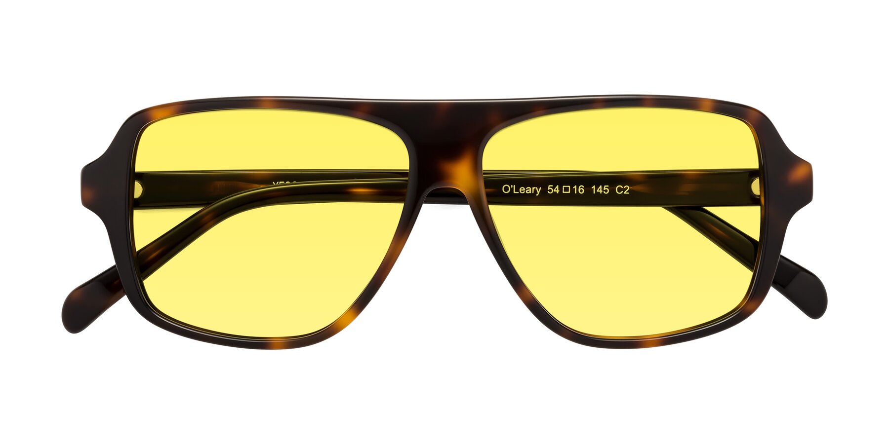 Folded Front of O'Leary in Tortoise with Medium Yellow Tinted Lenses