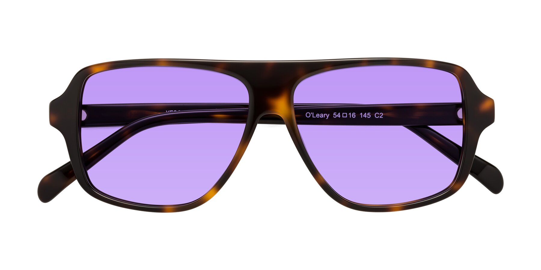 Folded Front of O'Leary in Tortoise with Medium Purple Tinted Lenses