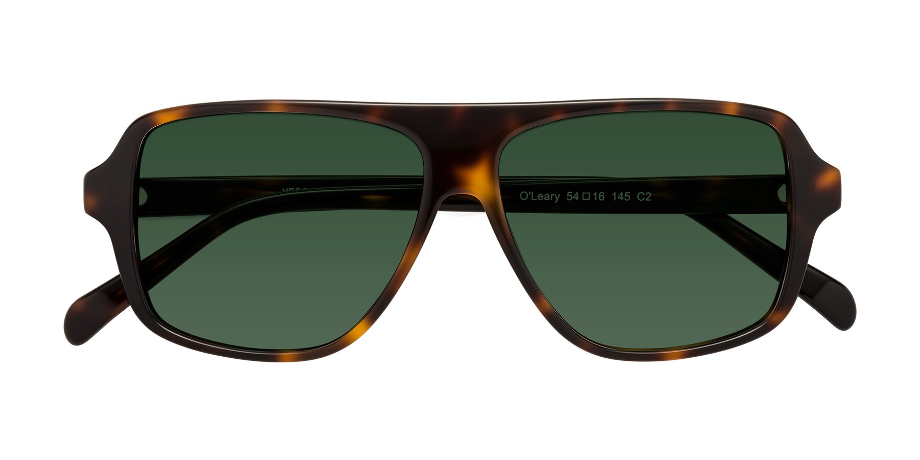 Folded Front of O'Leary in Tortoise with Green Tinted Lenses
