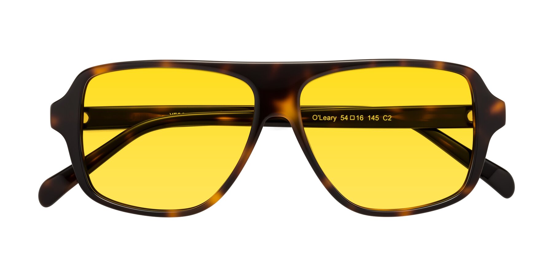 Folded Front of O'Leary in Tortoise with Yellow Tinted Lenses