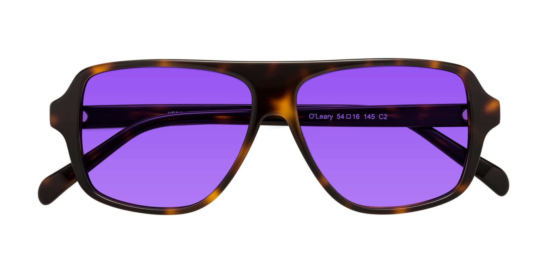 Folded Front of O'Leary in Tortoise with Purple Tinted Lenses