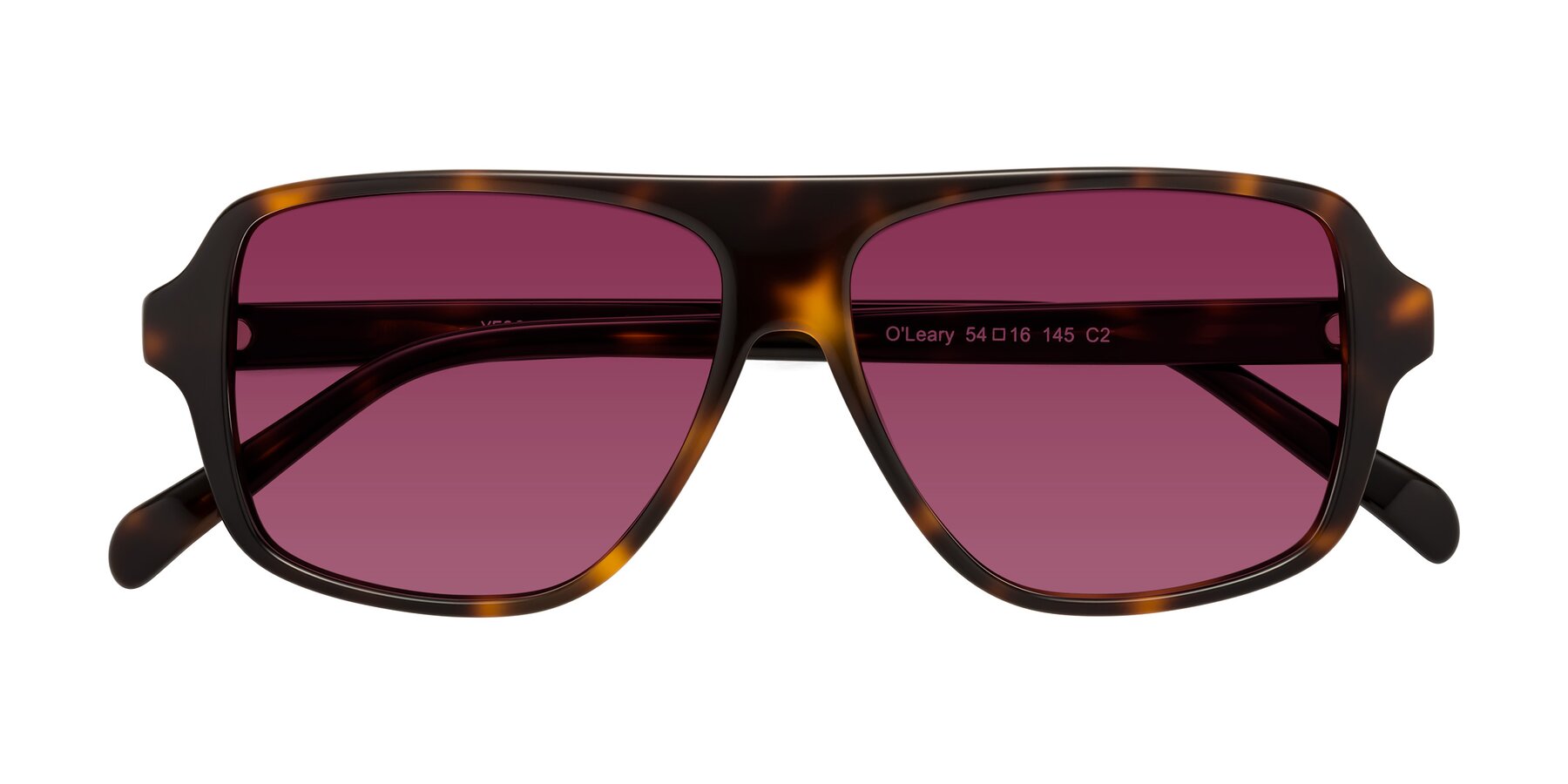 Folded Front of O'Leary in Tortoise with Wine Tinted Lenses