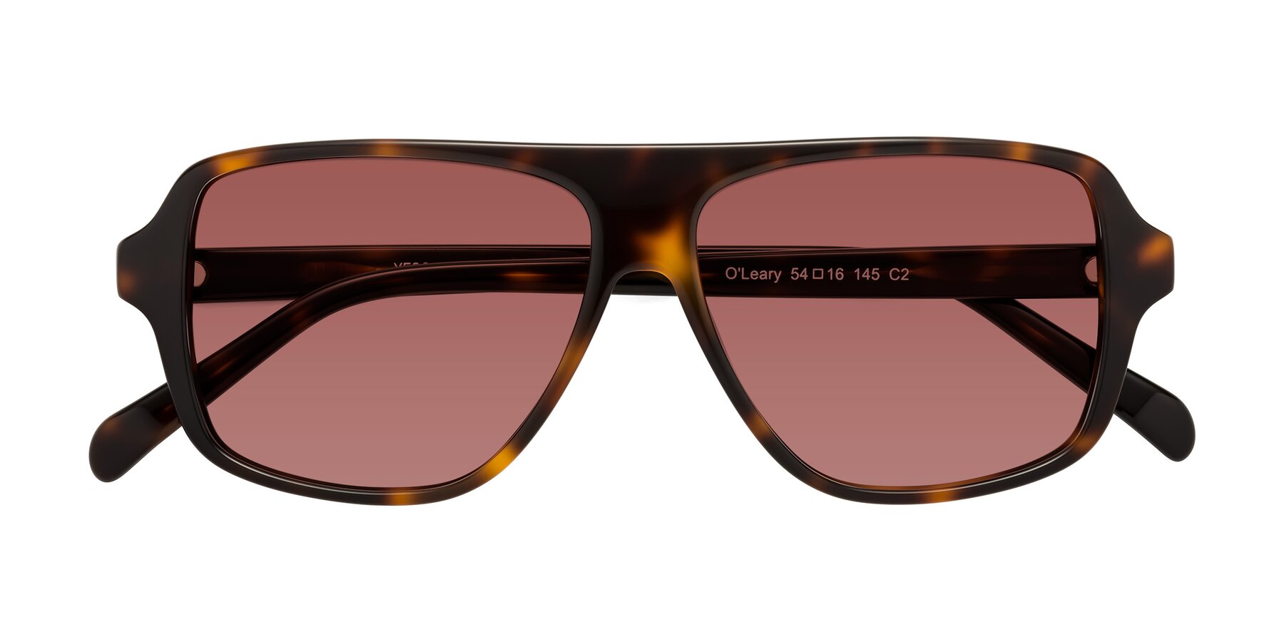 Folded Front of O'Leary in Tortoise with Garnet Tinted Lenses