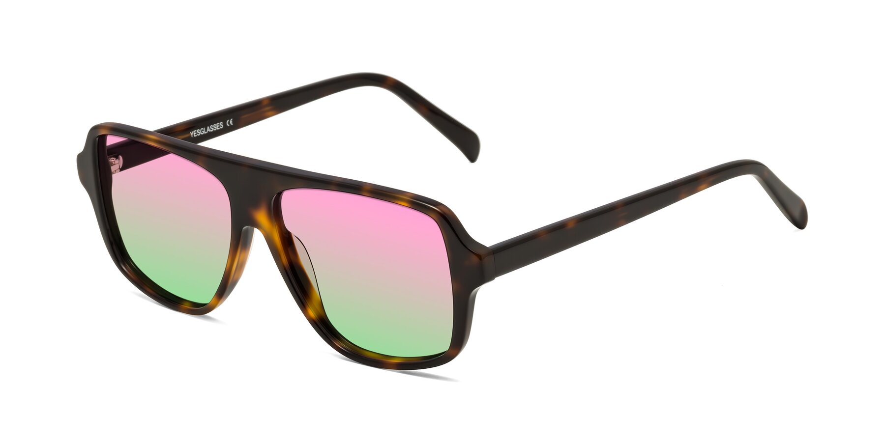 Angle of O'Leary in Tortoise with Pink / Green Gradient Lenses