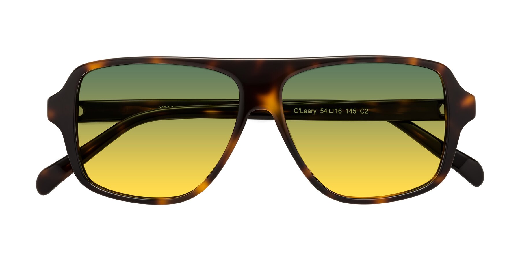 Folded Front of O'Leary in Tortoise with Green / Yellow Gradient Lenses