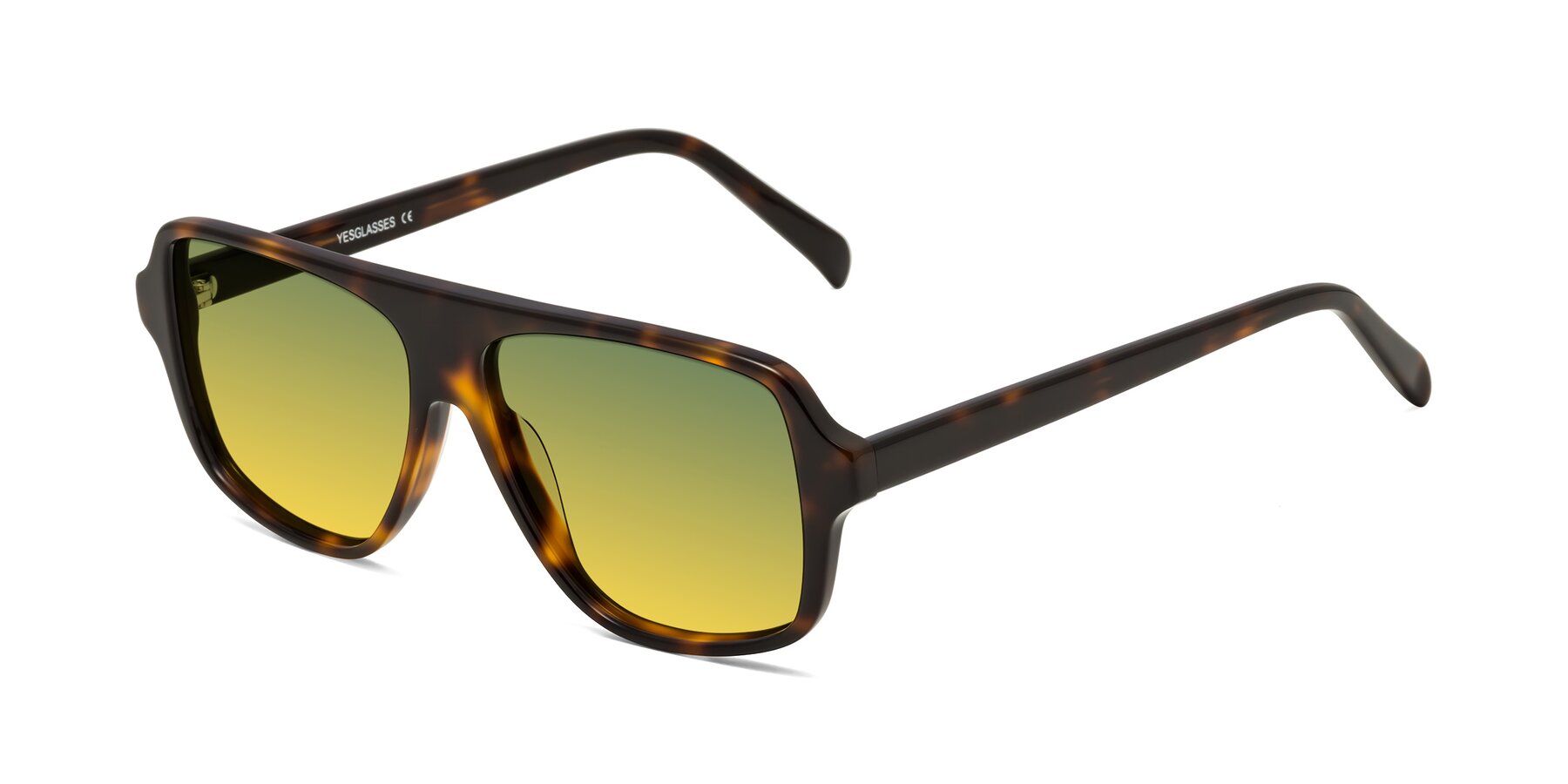 Angle of O'Leary in Tortoise with Green / Yellow Gradient Lenses