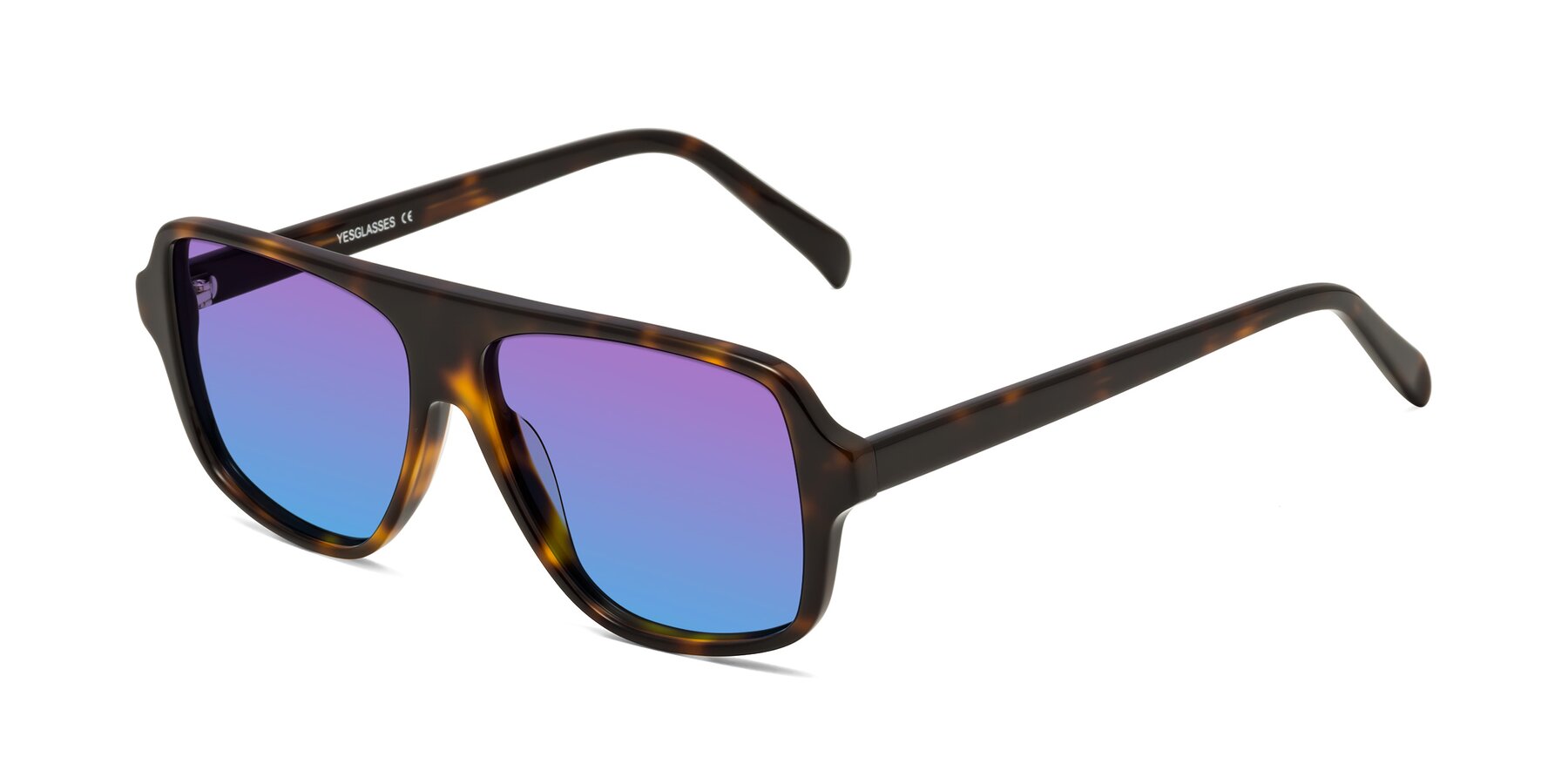 Angle of O'Leary in Tortoise with Purple / Blue Gradient Lenses