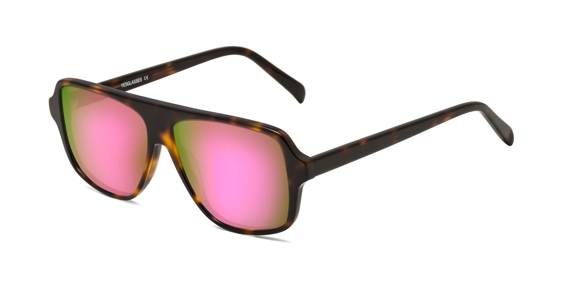 Angle of O'Leary in Tortoise with Pink Mirrored Lenses