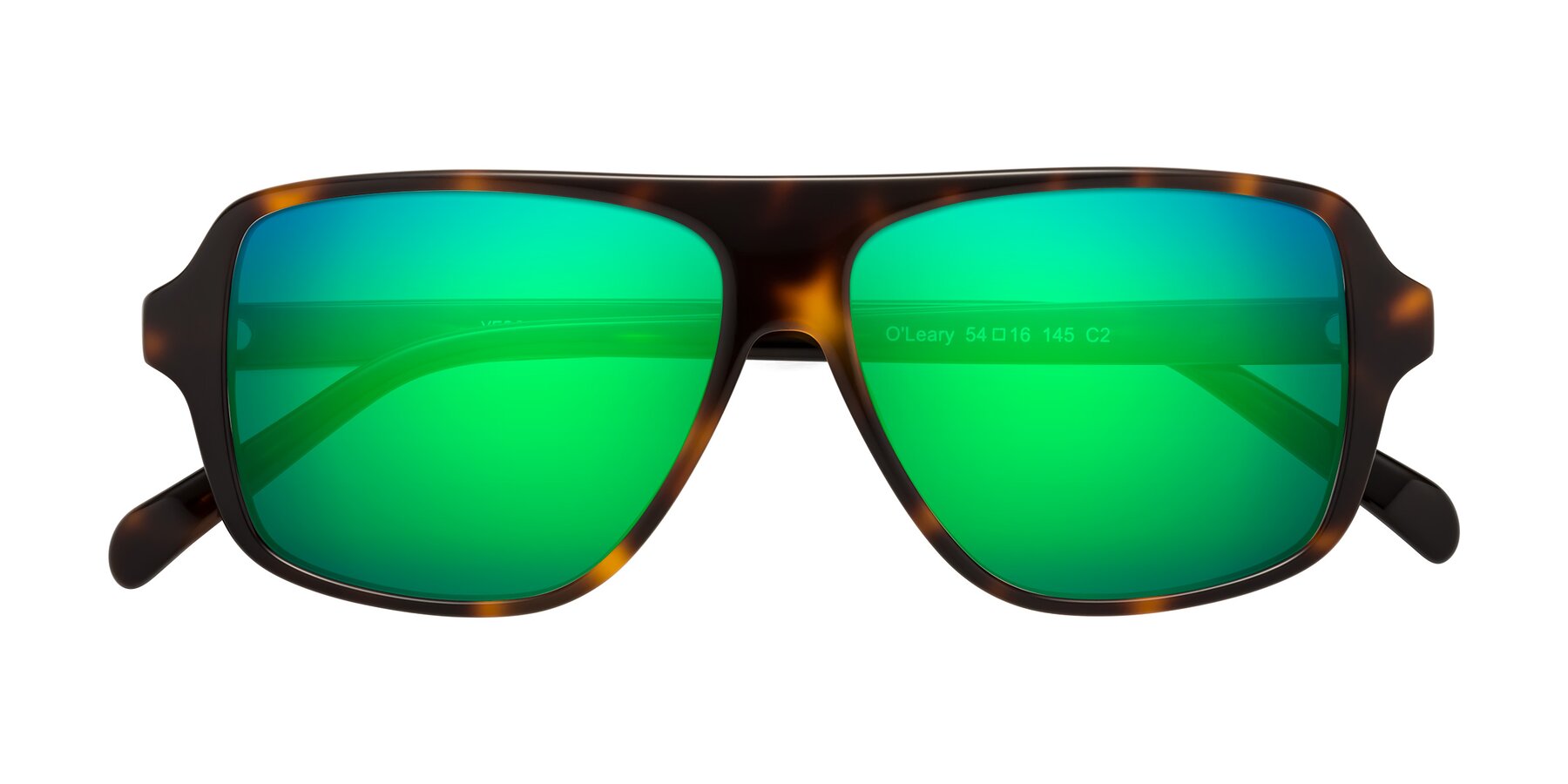 Folded Front of O'Leary in Tortoise with Green Mirrored Lenses