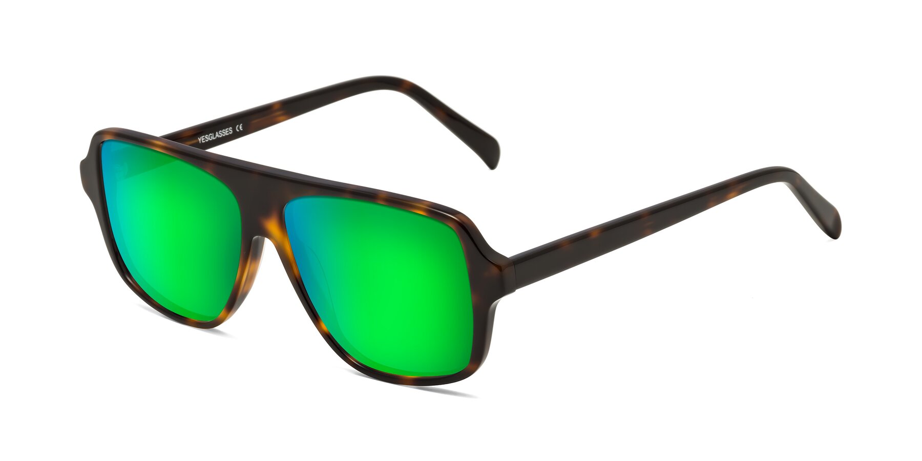 Angle of O'Leary in Tortoise with Green Mirrored Lenses