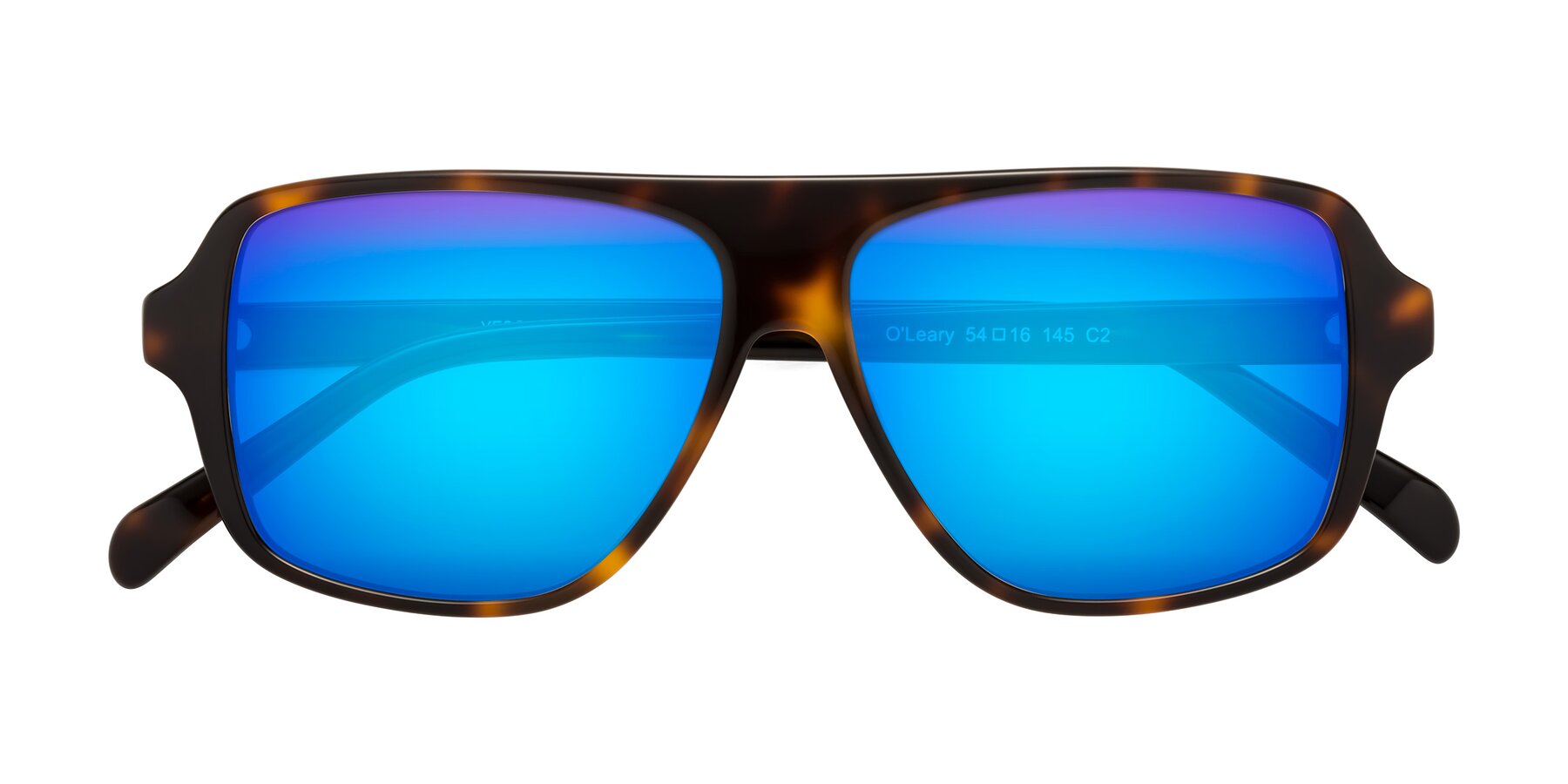 Folded Front of O'Leary in Tortoise with Blue Mirrored Lenses