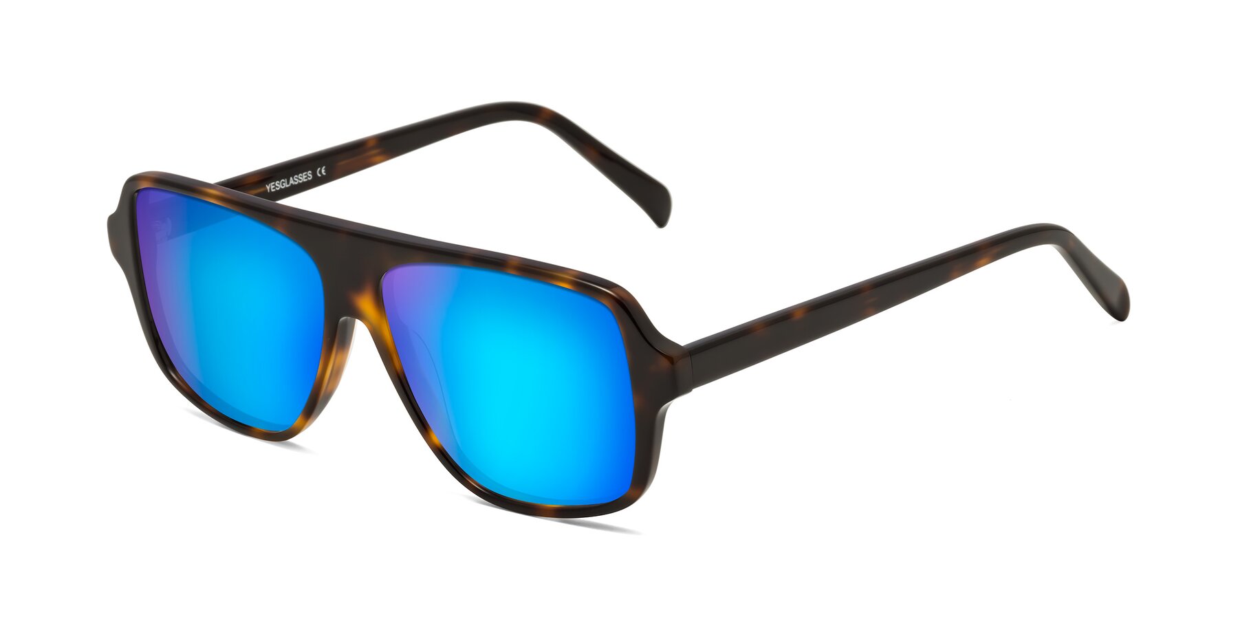 Angle of O'Leary in Tortoise with Blue Mirrored Lenses