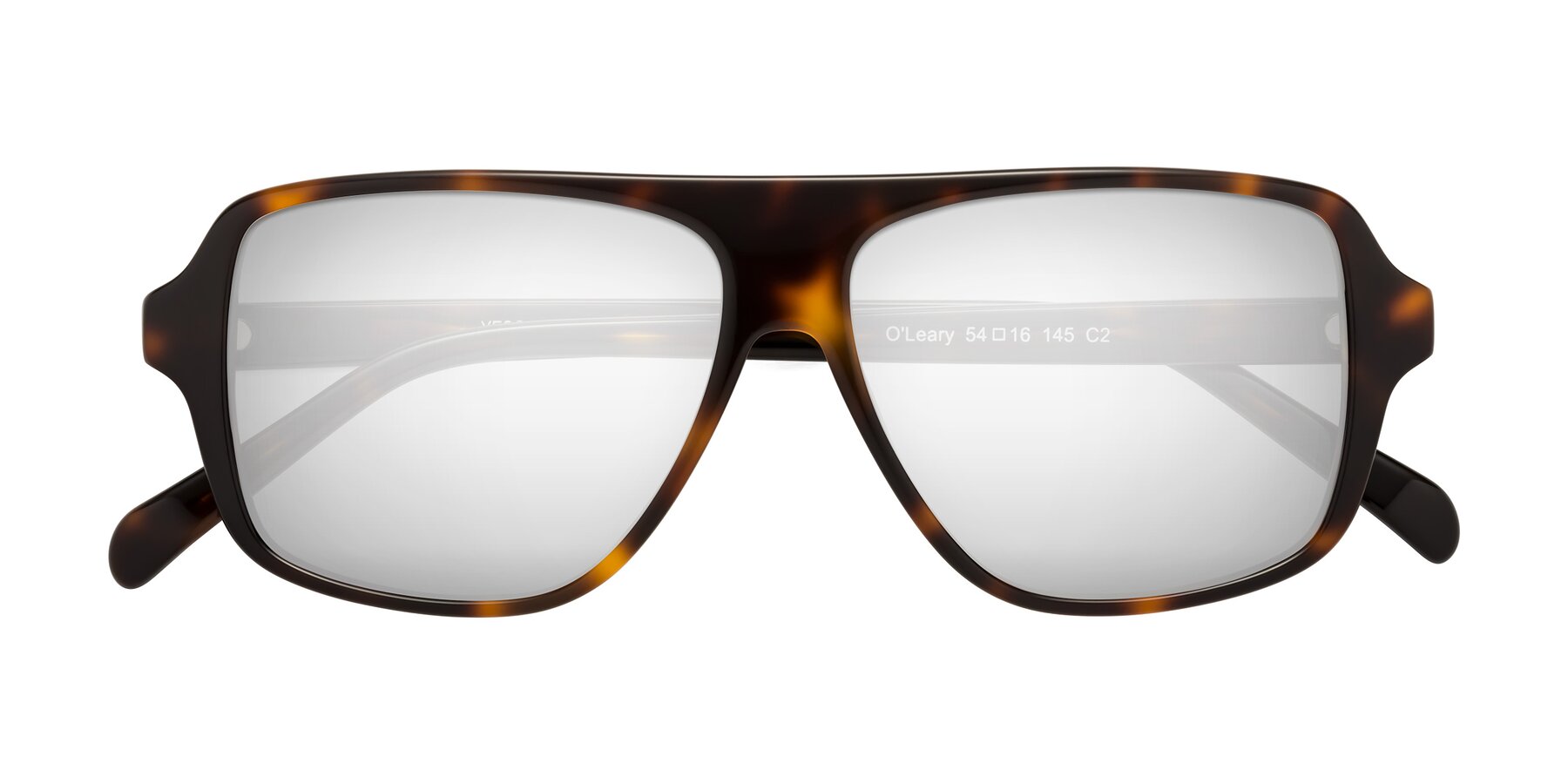 Folded Front of O'Leary in Tortoise with Silver Mirrored Lenses