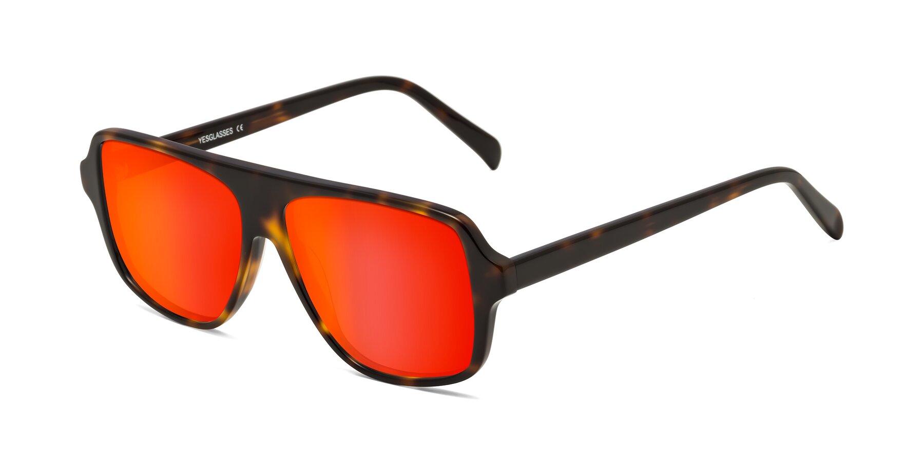 Angle of O'Leary in Tortoise with Red Gold Mirrored Lenses