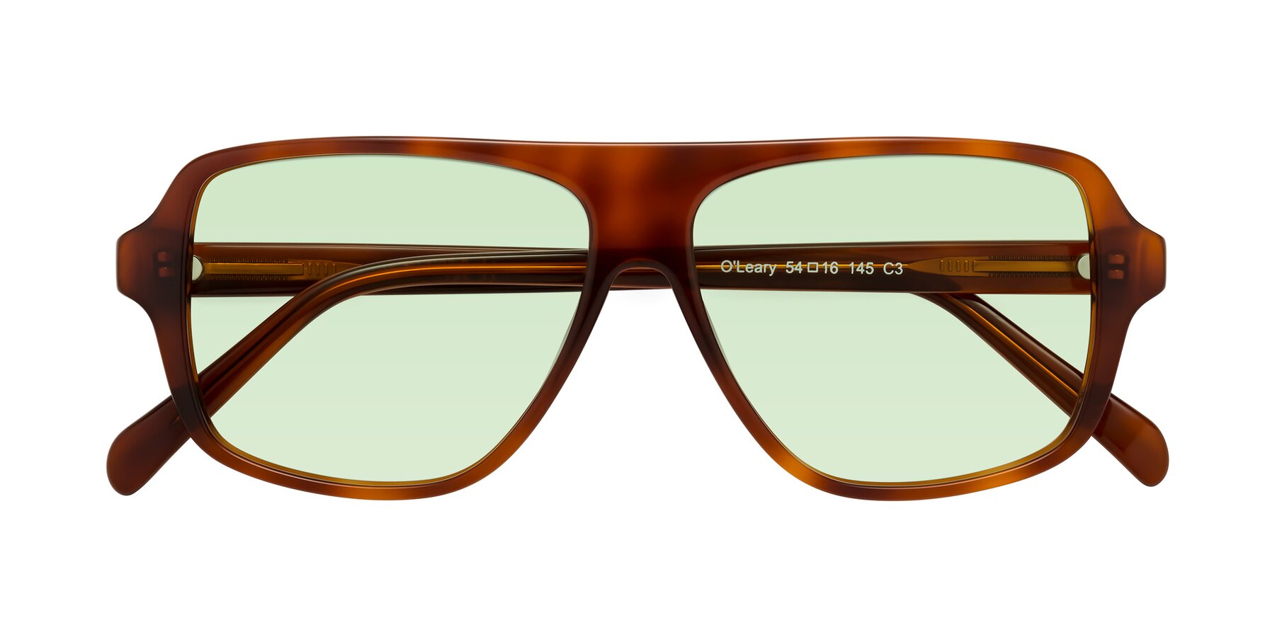 Folded Front of O'Leary in Maple Syrup with Light Green Tinted Lenses