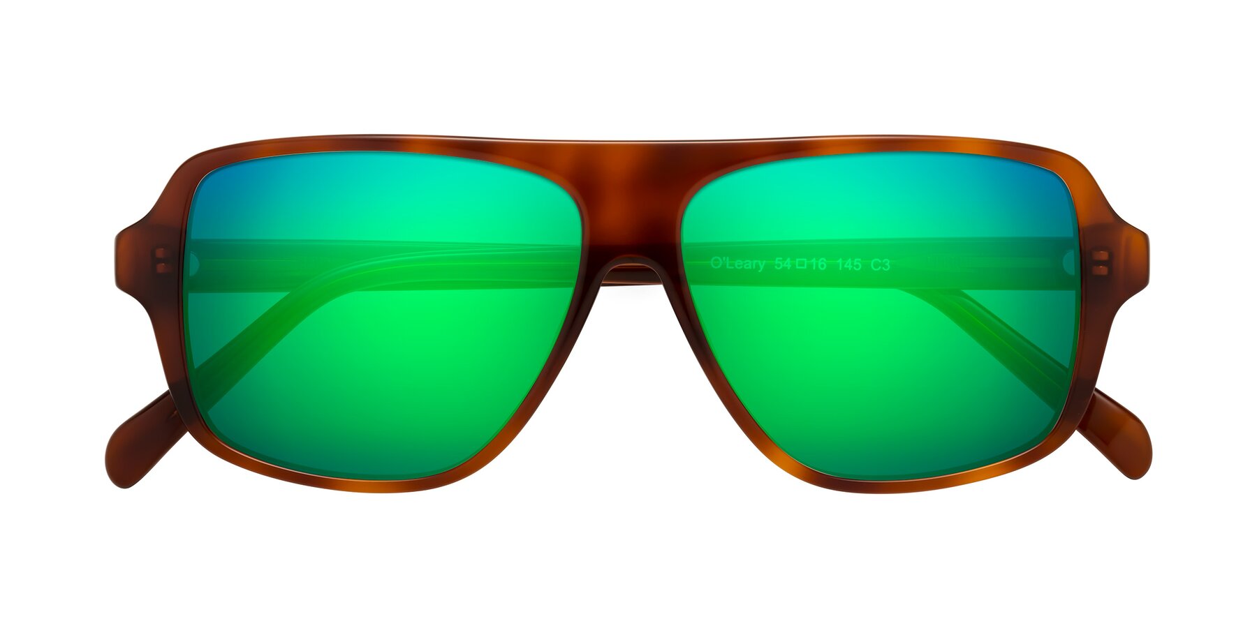 Folded Front of O'Leary in Maple Syrup with Green Mirrored Lenses