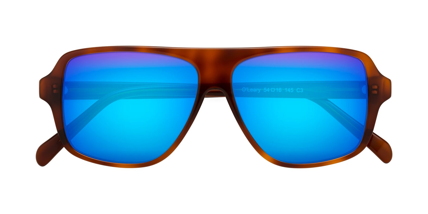 Folded Front of O'Leary in Maple Syrup with Blue Mirrored Lenses