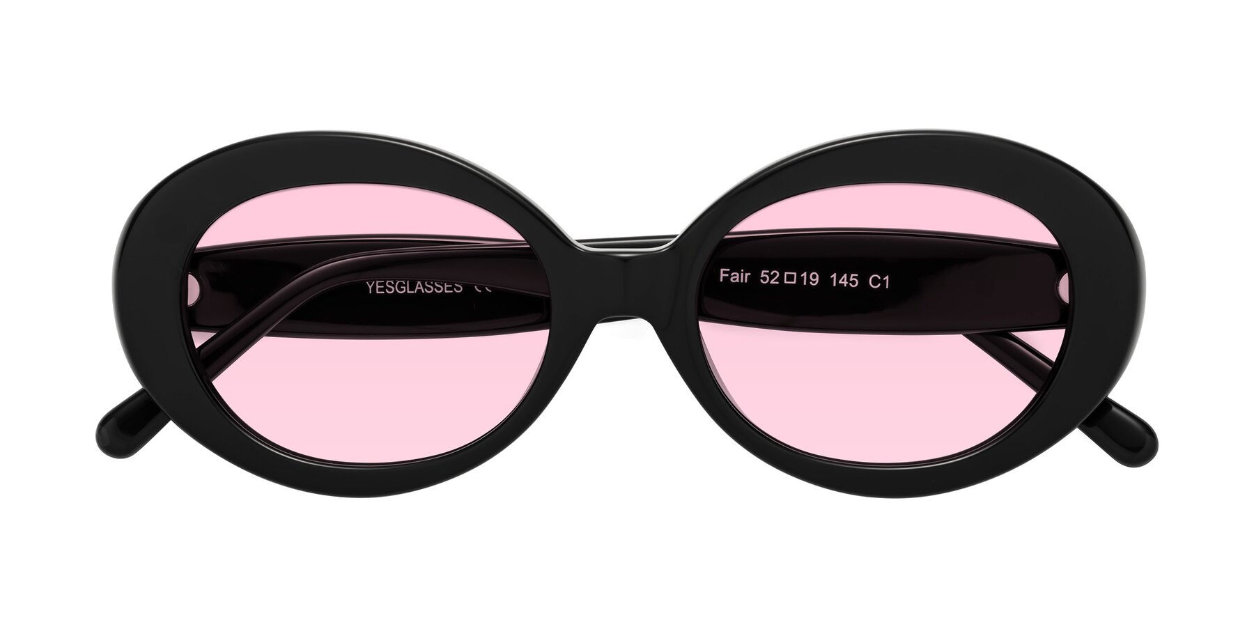 Folded Front of Fair in Black with Light Pink Tinted Lenses