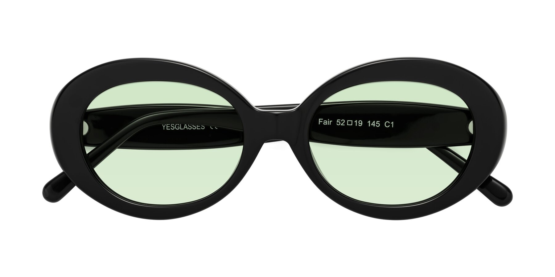 Folded Front of Fair in Black with Light Green Tinted Lenses