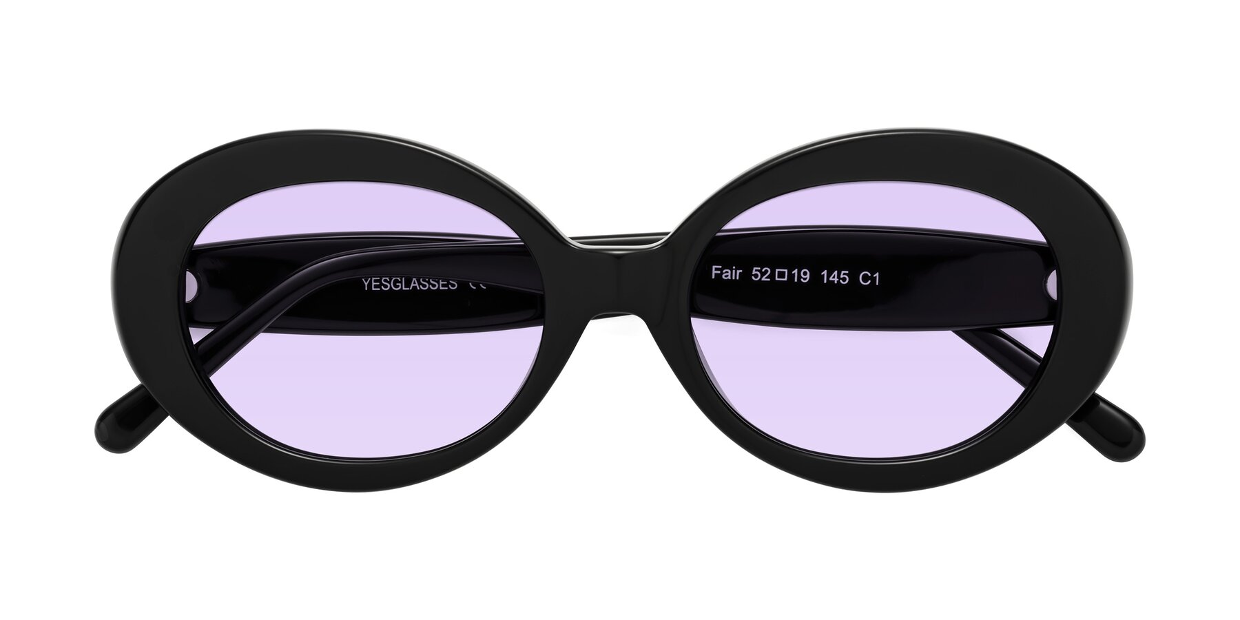 Folded Front of Fair in Black with Light Purple Tinted Lenses