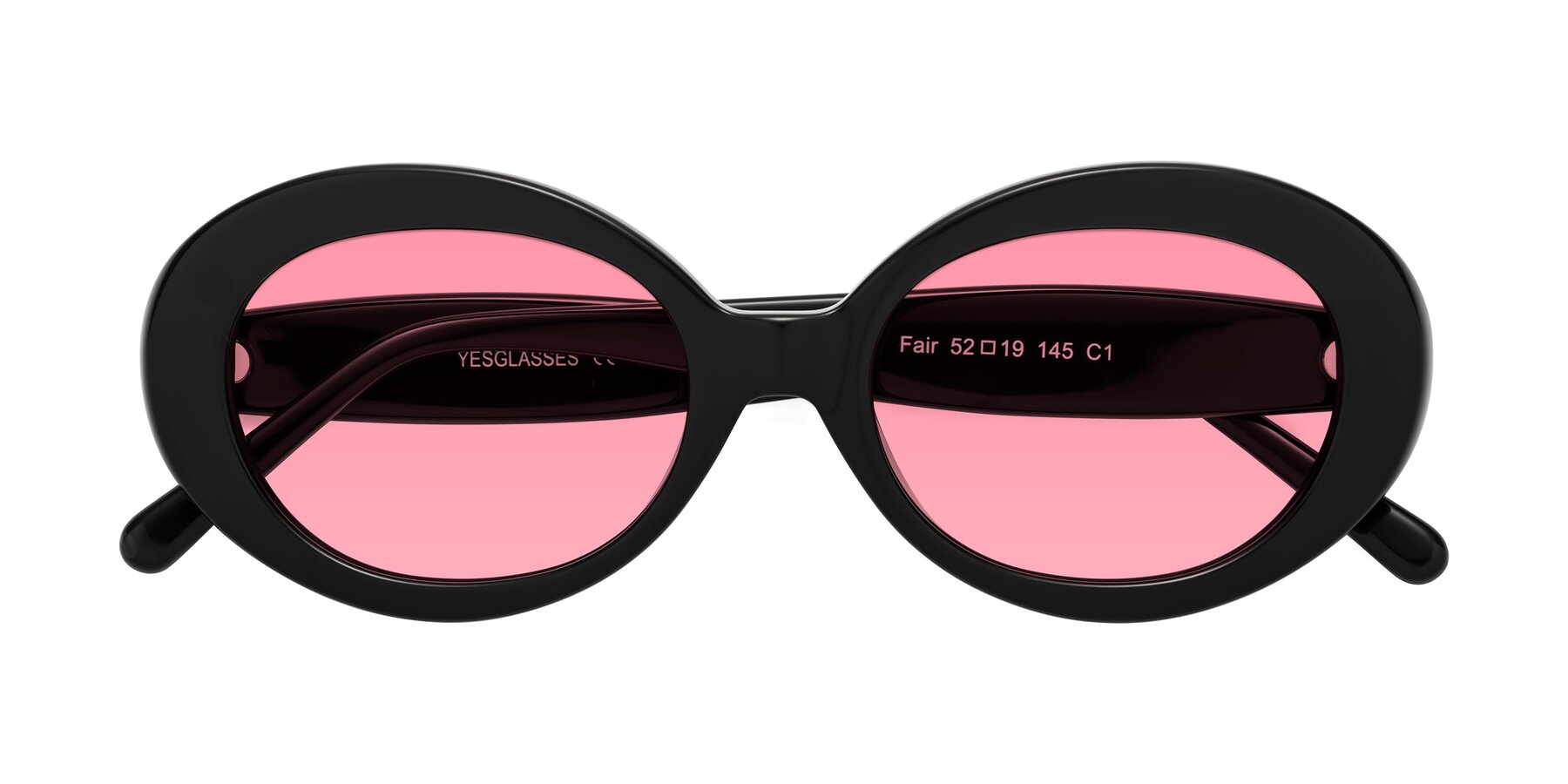 Folded Front of Fair in Black with Pink Tinted Lenses