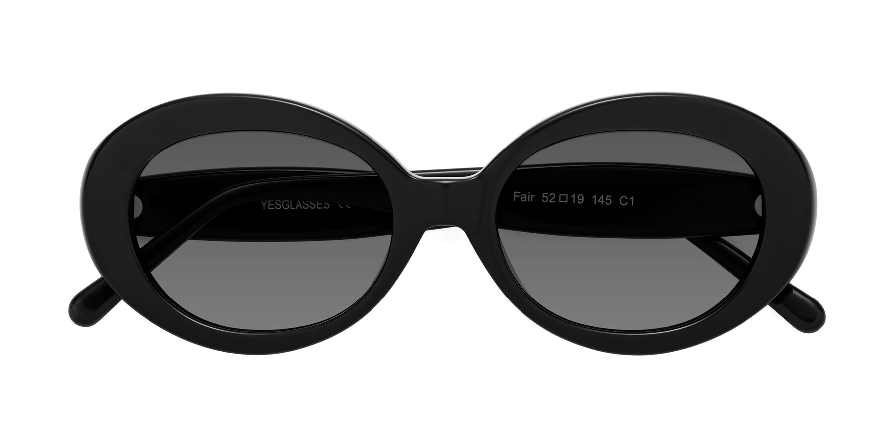 Folded Front of Fair in Black with Medium Gray Tinted Lenses