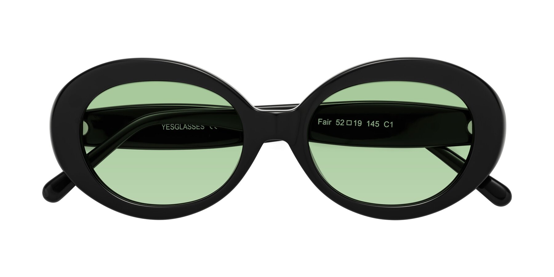 Folded Front of Fair in Black with Medium Green Tinted Lenses