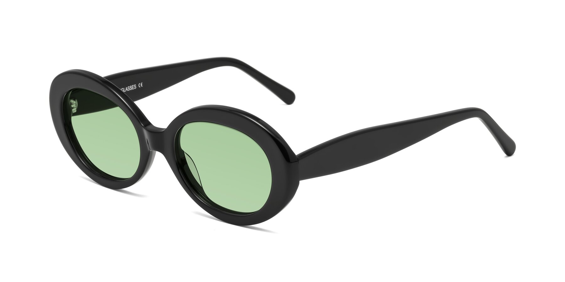 Angle of Fair in Black with Medium Green Tinted Lenses
