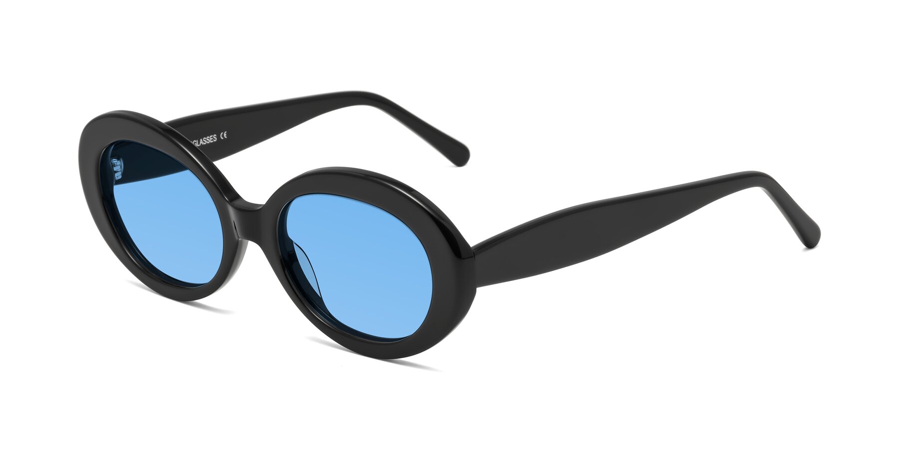 Angle of Fair in Black with Medium Blue Tinted Lenses