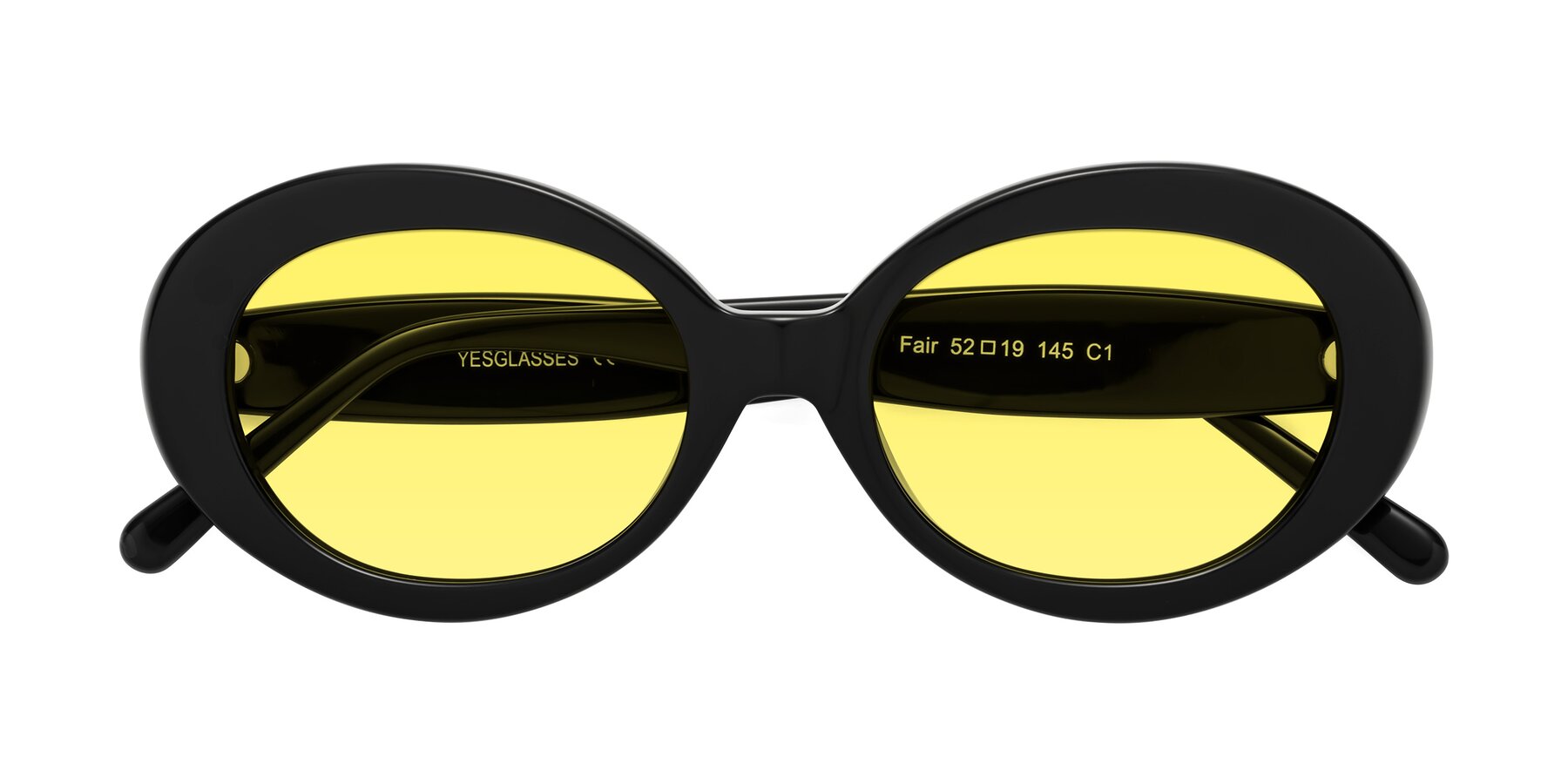 Folded Front of Fair in Black with Medium Yellow Tinted Lenses
