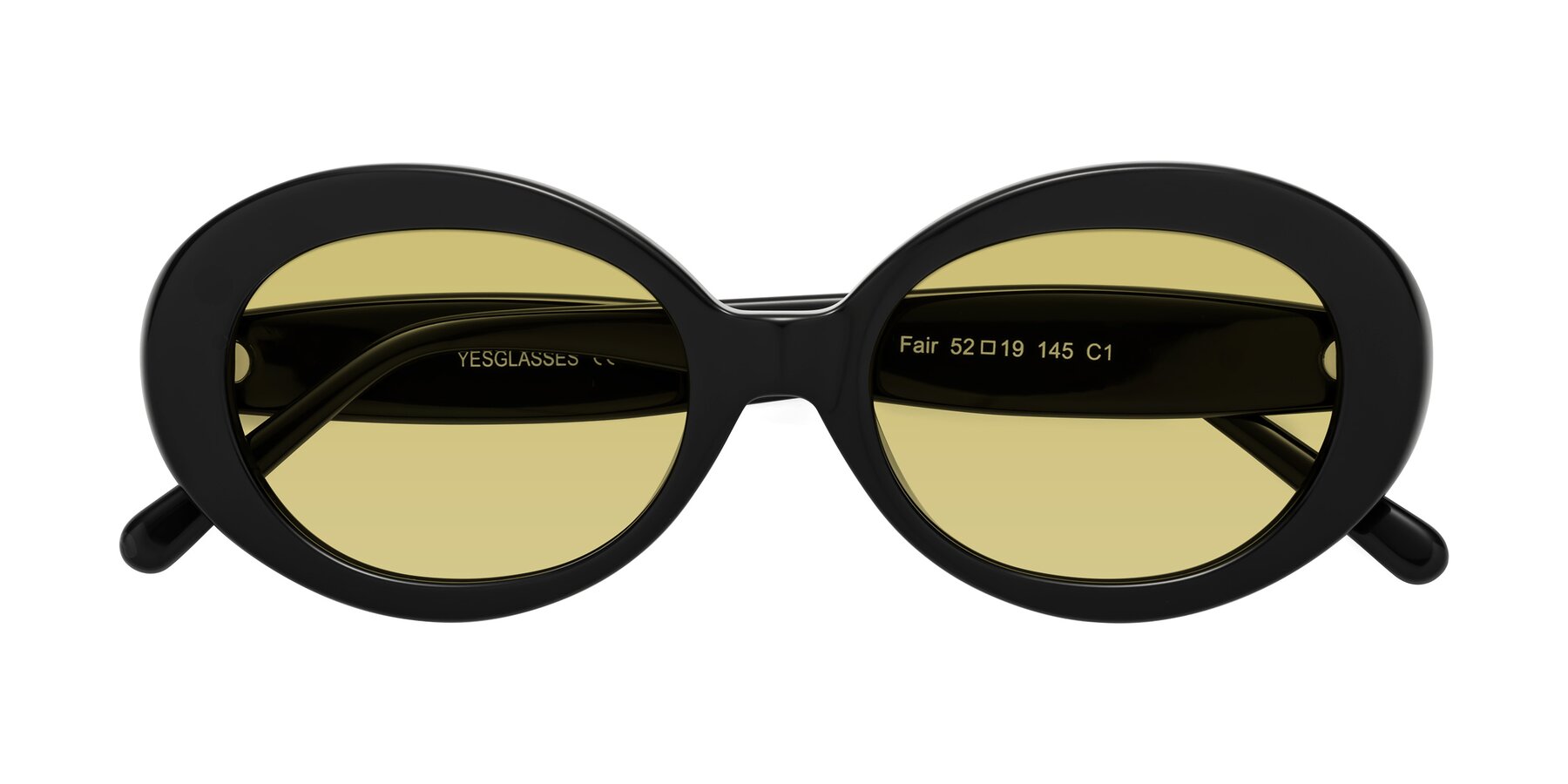 Folded Front of Fair in Black with Medium Champagne Tinted Lenses