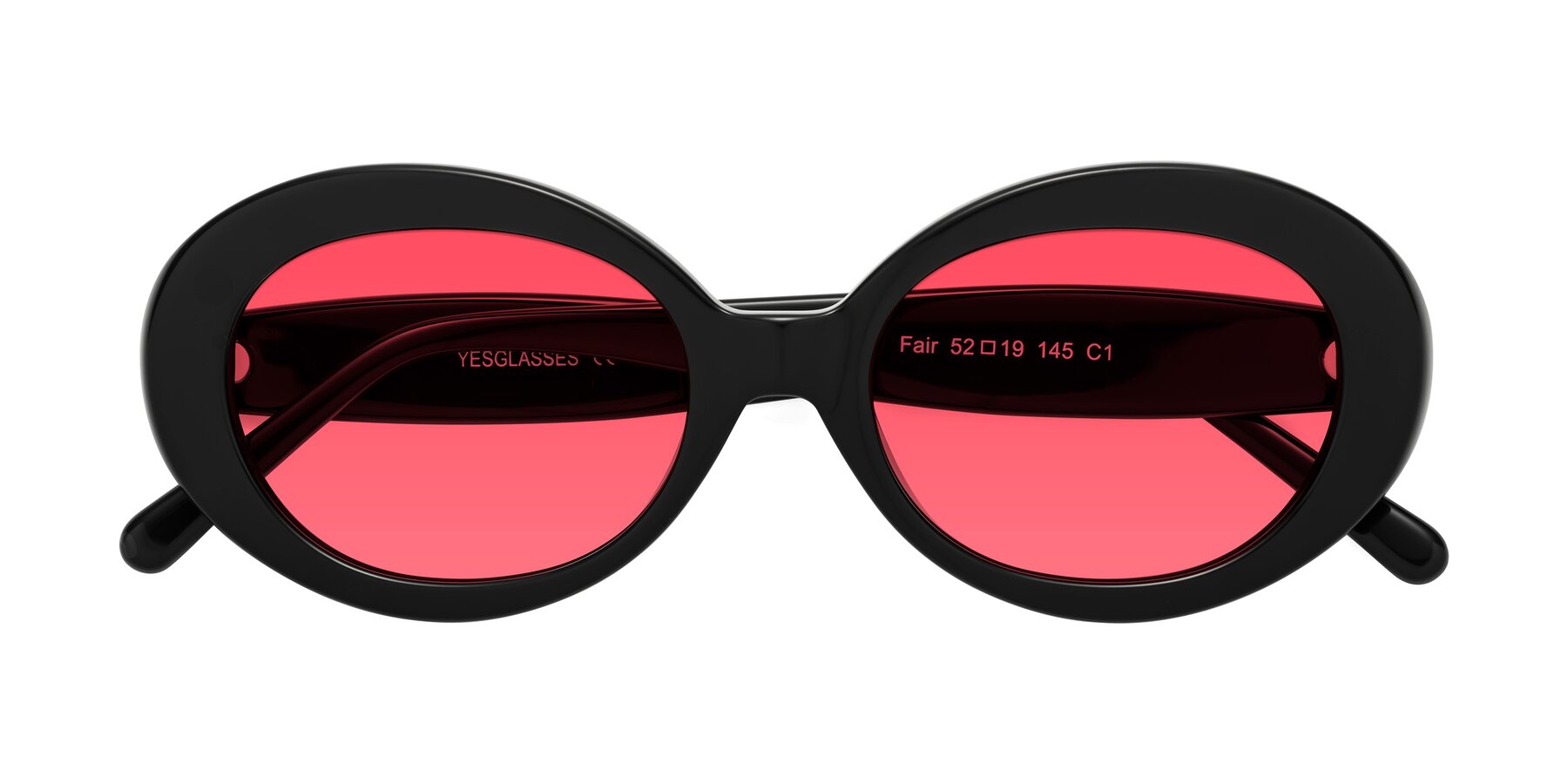 Folded Front of Fair in Black with Red Tinted Lenses